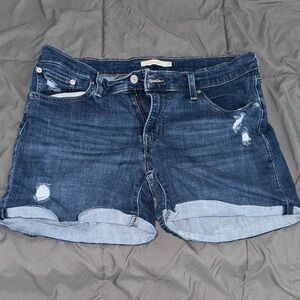 Levi's Dark Blue Distressed Jean Shorts